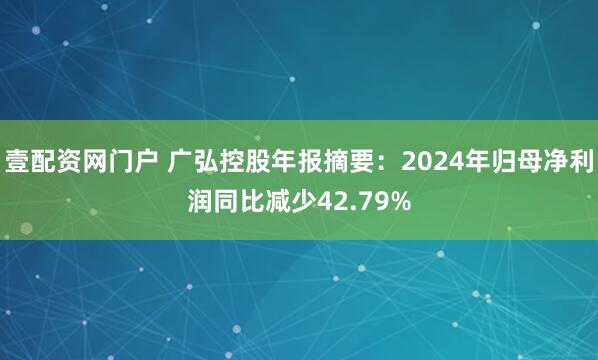 壹配资网门户 广弘控股年报摘要：2024年归母净利润同比减少42.79%